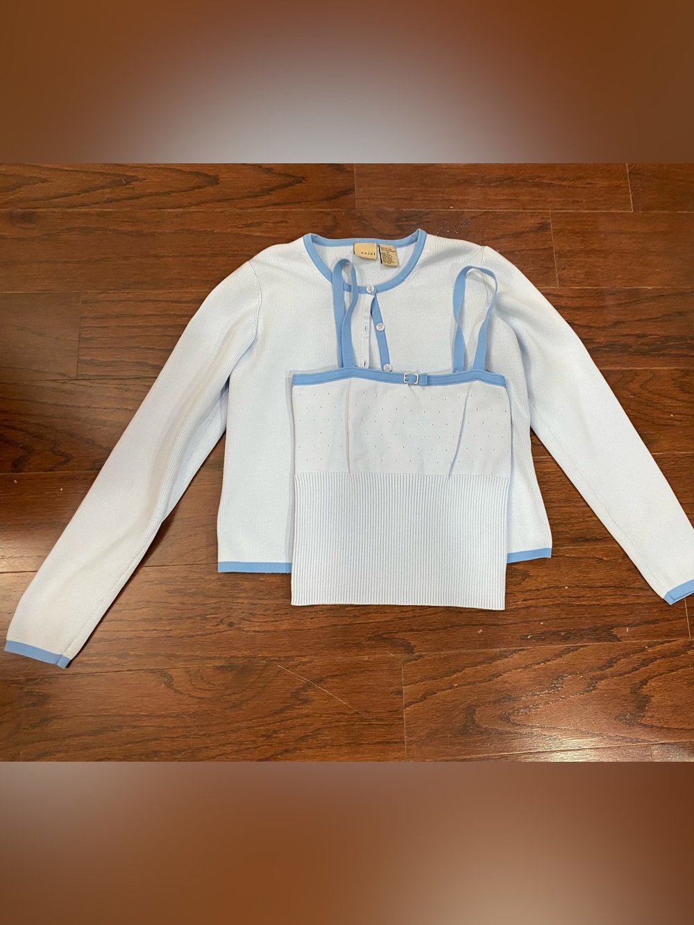 Vtg 90s Y2K Sweater Set Crop Top Cardigan Sz M Pastel Preppy Coquette Soft